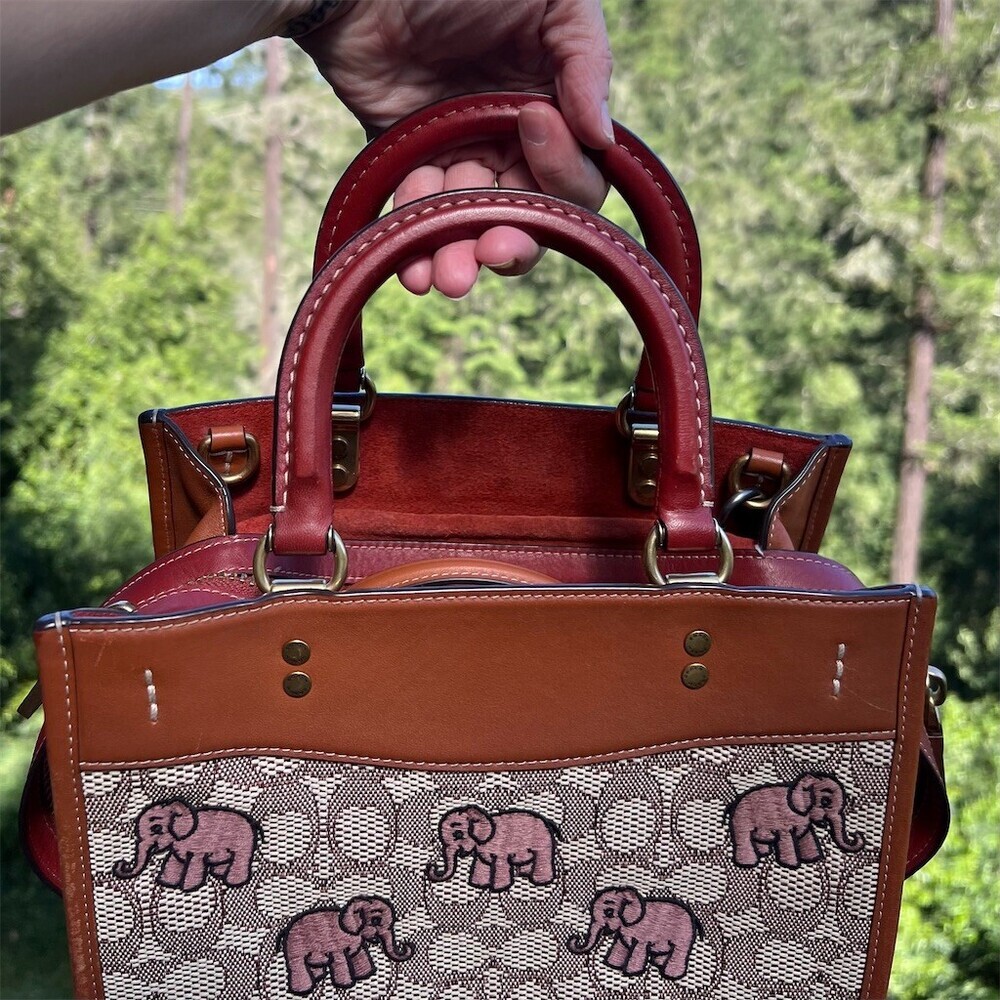 COACH Rogue 25 Signature Textile Jacquard w Embroidered Pink Elephants Handbag - Picture 11 of 16